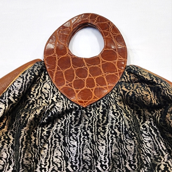 Women's Metallic Copper Brown Mixed Material Ethnic Ornate Sturdy Hand Purse Bag - Picture 9 of 16